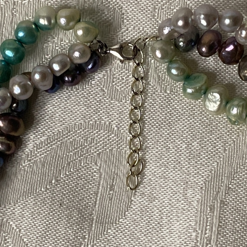 Sterling Silver Triple Strand Multi Colored Pearl Necklace - Picture 4 of 6